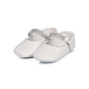 Baby Girl Leatherette Rhinestone Studded Hook Loop Mary Jane Flat Infant White